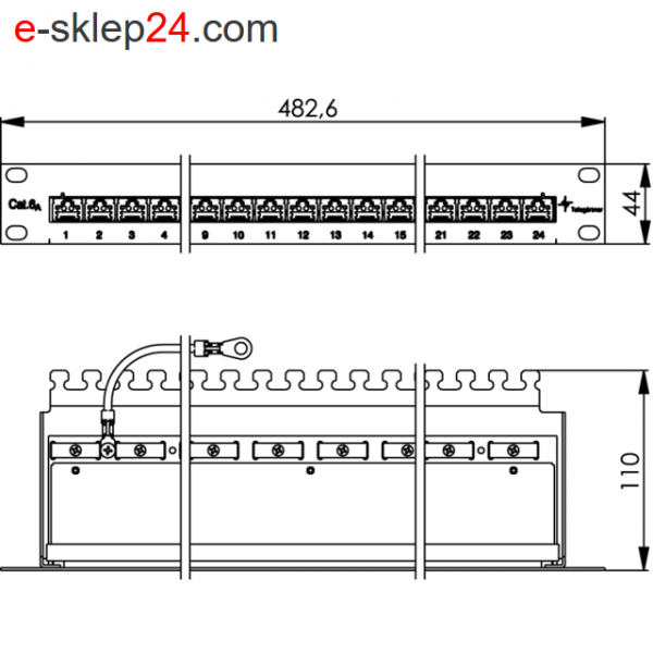 J02023A0050 - Patch panel FTP 24xRJ45 kat.6A 1U - wymiary- Telegartner